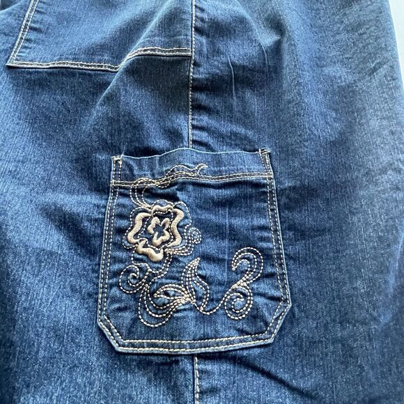 WHITE STAG Roll Tab Denim Bermuda To Cuffed Shorts Embroidered Pocket Women’s 10 - Picture 4 of 11